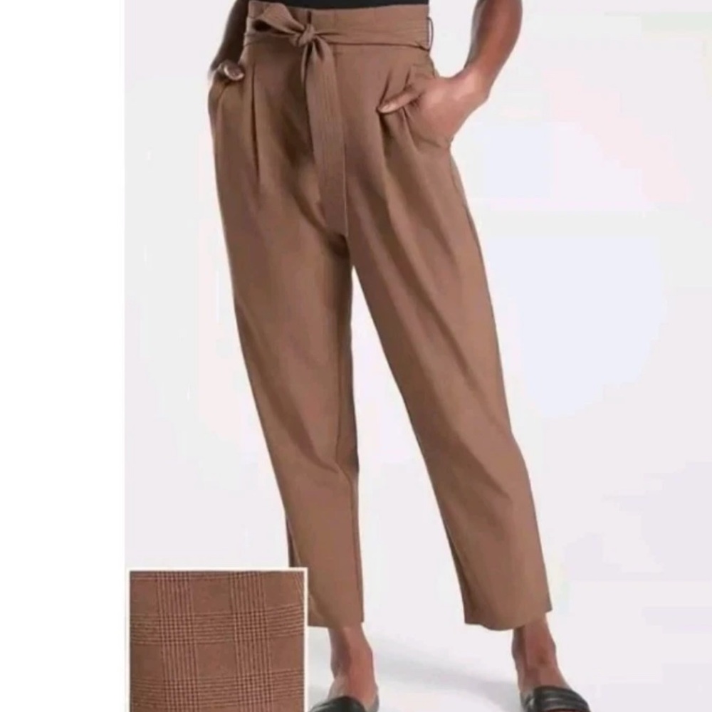 ATHLETA Women's Size 4 Skyline High Waisted Pants Brown Plaid Comfort Dress Pant - Picture 2 of 15